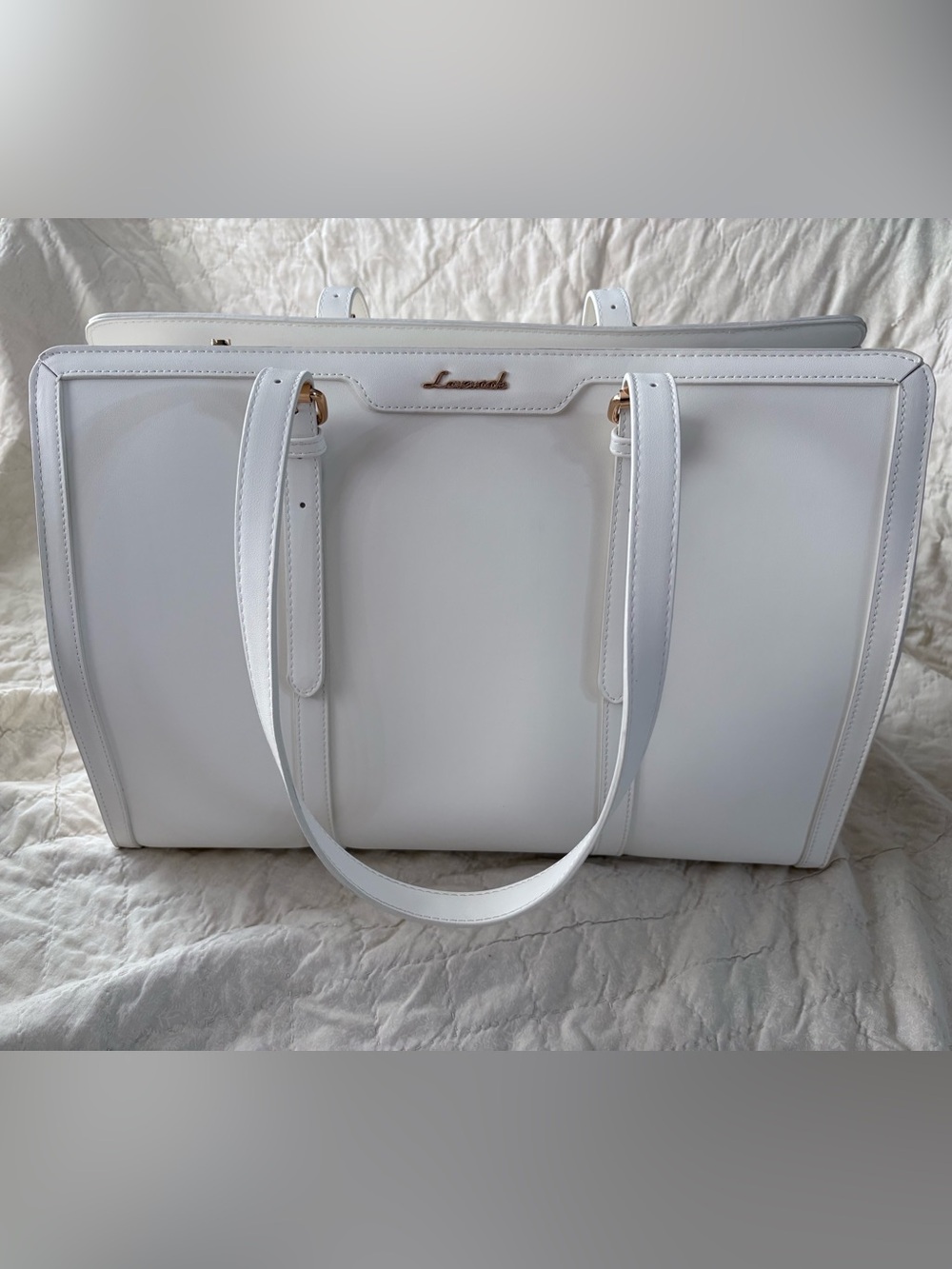 Classic White Leather Tote with Gold Hardware